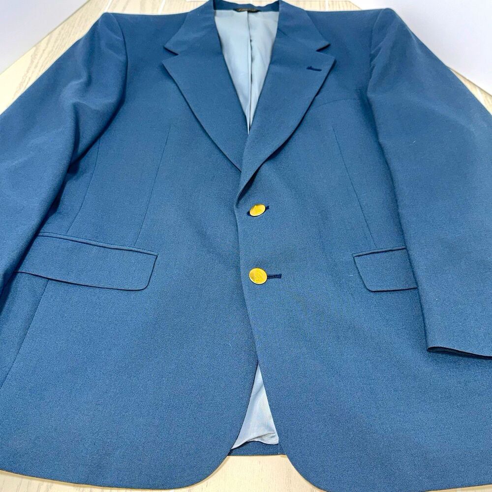 Austin Reed Blue Solid Blazer Jacket 40R Single-Breasted 2-Button Notch